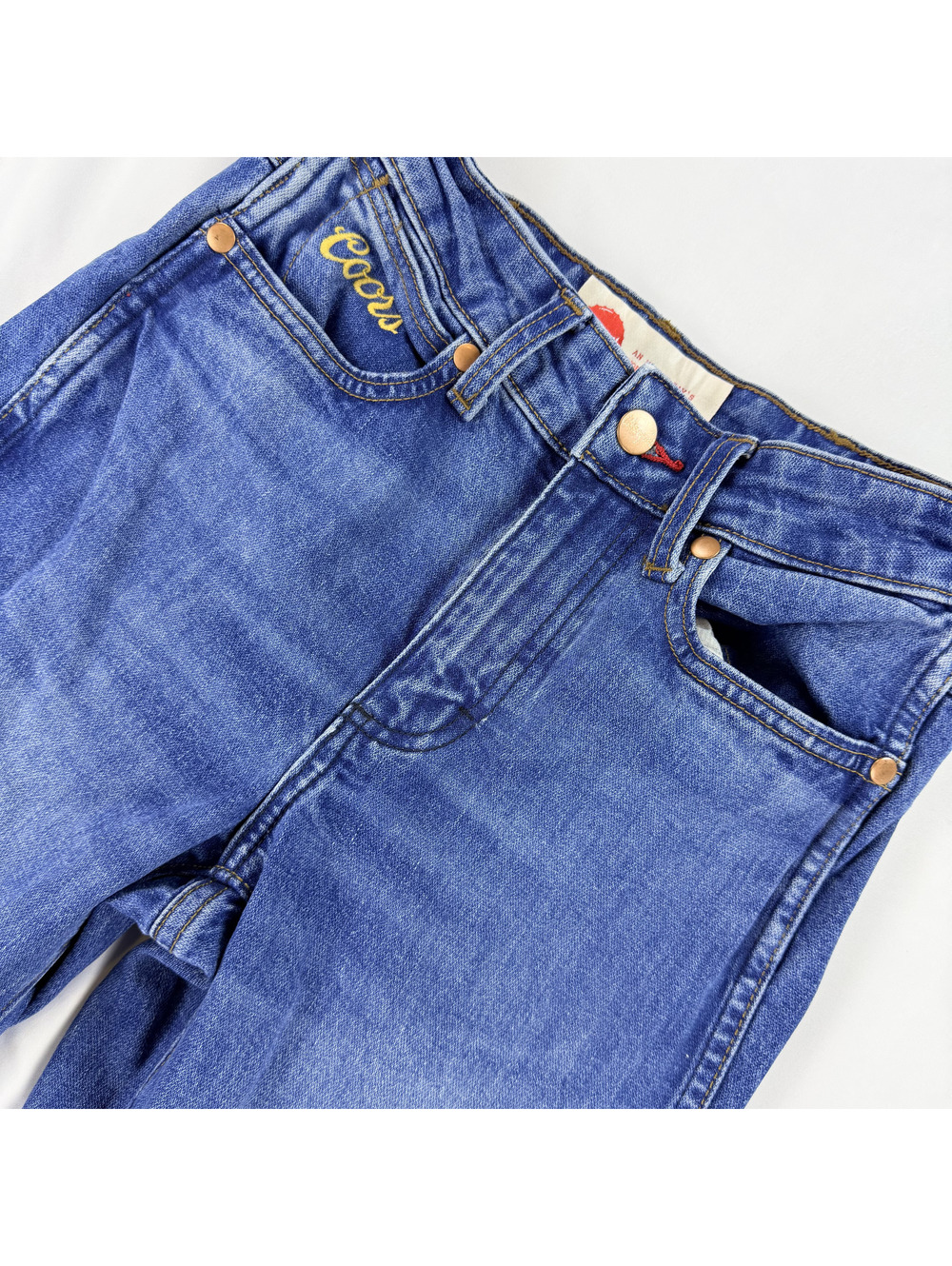 Rare Wrangler x Coors Banquet Women's 24x34 High Rise Flare Jeans Beer Wash